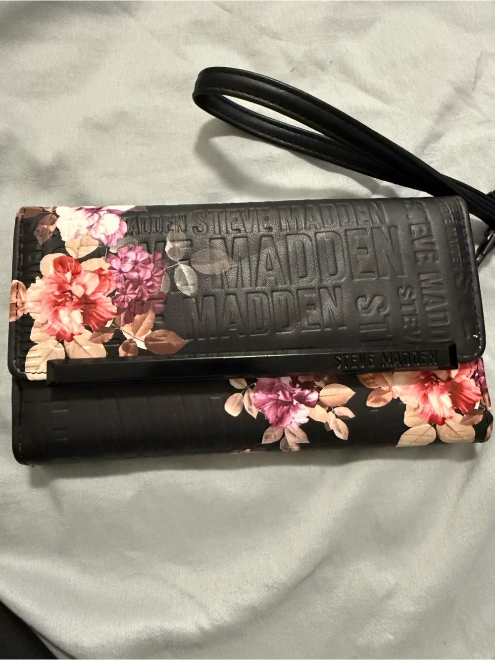 Steve Madden Black Floral Wristlet Clutch